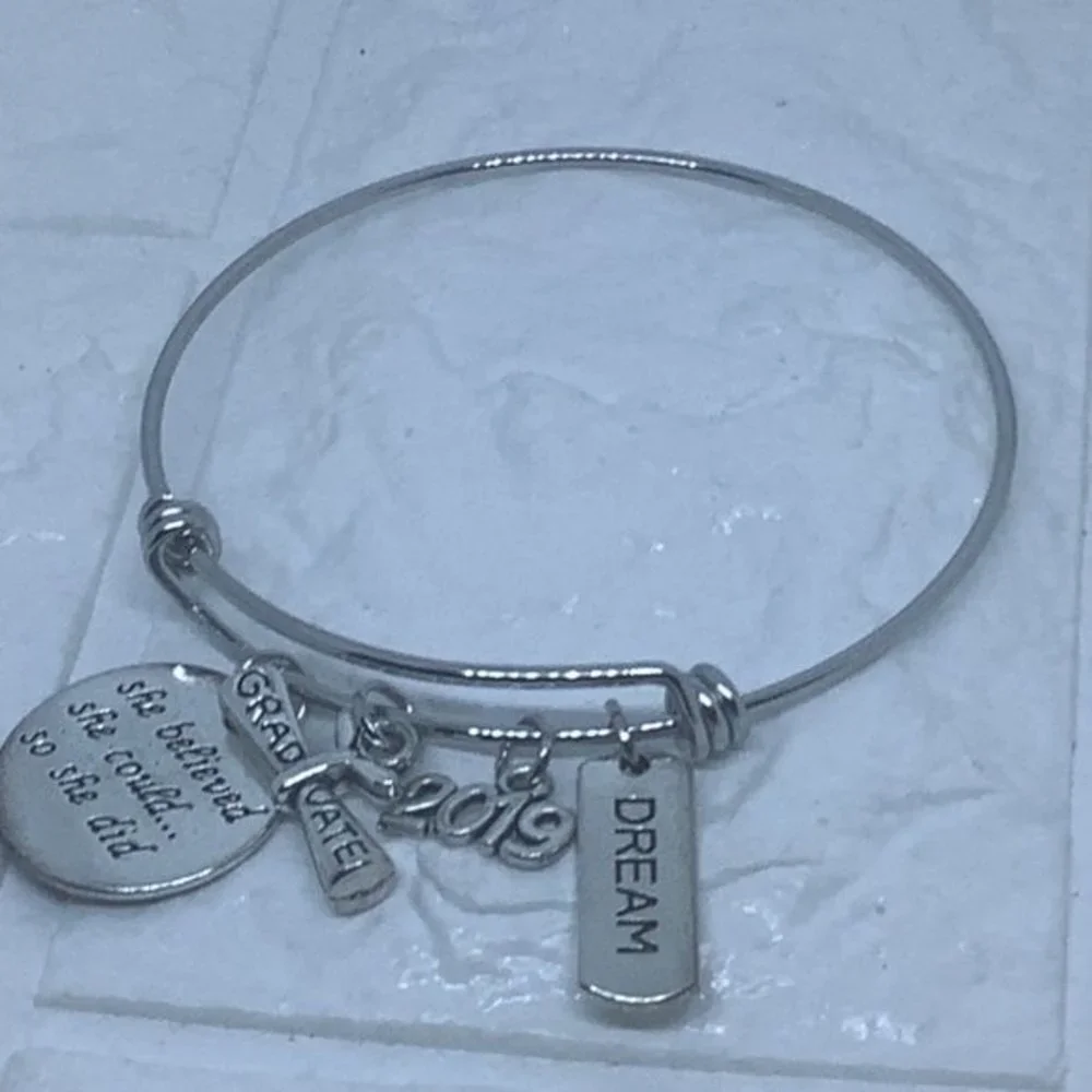 Graduation Bracelet She Believed She Could So She Did Inspirational Charm Bangle